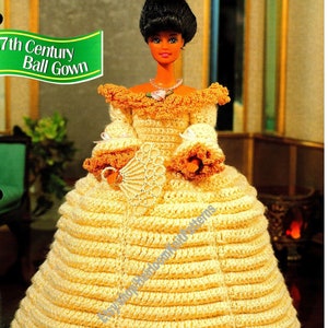 Vintage Crochet Pattern Ball Gown & Fan Fashion Doll Period Dress Costume Clothes Teen Doll 11.5&quot; in 29cm Instant Download PDF- 3025