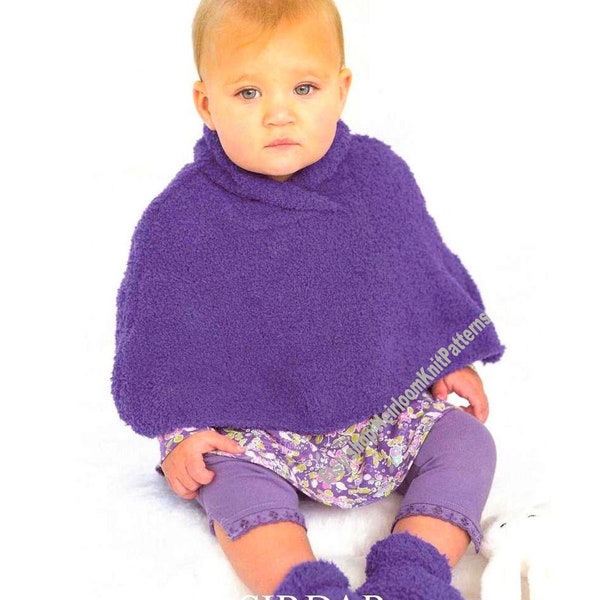 Baby Child Poncho and Bootees Vintage DK Knitting Pattern 16 - 26'' 0- 7 yrs Boy Girl Wrap Cape Set Gift Idea Instant Download PDF - 3141