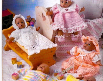 7 Outfits Baby Syndee's Layette 12 Inc Baby Doll Clothes Vintage Crochet Pattern Dress Afghan Pajamas Romper Hat Instant Download PDF - 2477