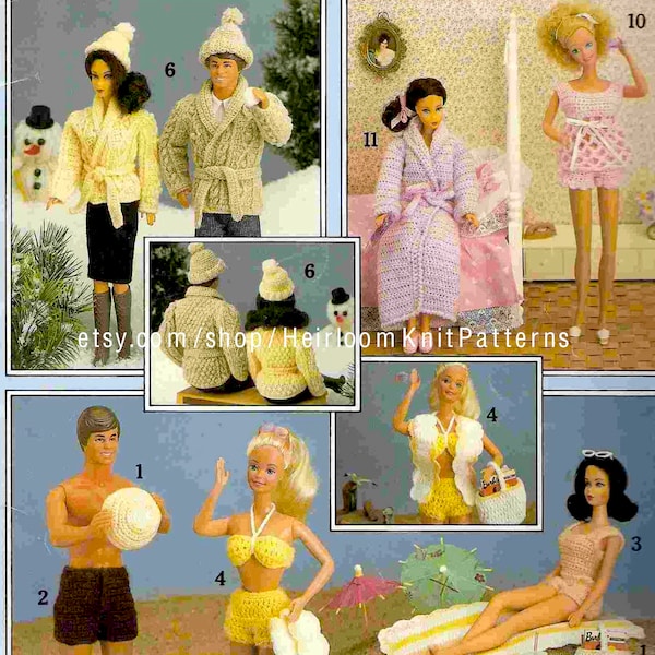 13 Boy Girl Fashion Doll Outfits Vintage Crochet Pattern Complete Wardrobe Teen Doll Clothes Summer Winter Instant Download PDF - 2204