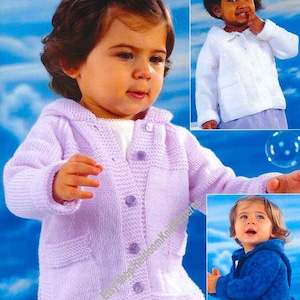 Baby Child Jacket with Hood or Collar Vintage Knitting Pattern 0- 7years 16-26&#39;&#39; Boy Girl Hooded Cardigan DK 8ply Instant Download PDF- 3563