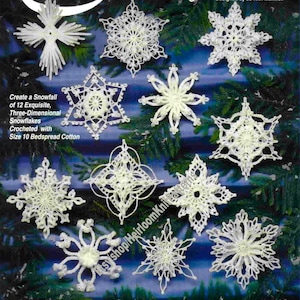 12 Designs Dimensional Snowflakes Vintage Crochet Pattern Christmas Tree Trims Thread Ornaments Window Decor Gift Instant Download PDF- 3962