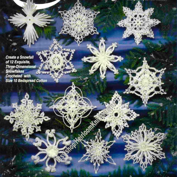 12 Designs Dimensional Snowflakes Vintage Crochet Pattern Christmas Tree Trims Thread Ornaments Window Decor Gift Instant Download PDF- 3962