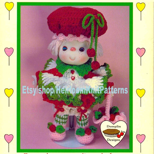14'' Yarn Head Doll Cherries Jubilee Vintage Crochet Pattern PDF Lollipop Lane Yarn Hair Doll Soft Stuffed Doll Instant Download PDF - 2553
