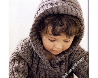 Baby Cable and Rib Sweater with Hood Vintage Knitting Pattern 1; 2; 3; 4 yrs DK 8ply Boy Girl Jumper Pullover Top Instant Download PDF - 402