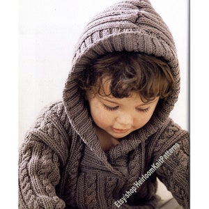Baby Cable and Rib Sweater with Hood Vintage Knitting Pattern 1; 2; 3; 4 yrs DK 8ply Boy Girl Jumper Pullover Top Instant Download PDF - 402