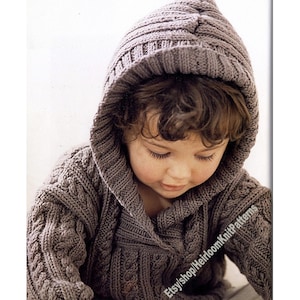 Baby Cable and Rib Sweater with Hood Vintage Knitting Pattern 1 2 3 4 yrs DK 8ply Boy Girl Jumper Pullover Top Instant Download PDF 402