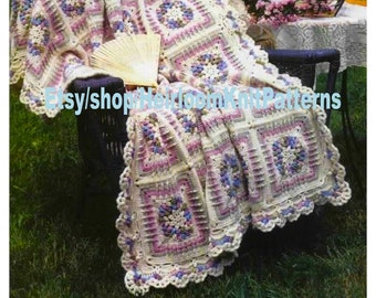 Afghan Crochet Pattern Vintage Granny Square Afghan with Decorative Edging French Country Garden Afghan Pattern Instant Download PDF - 2250