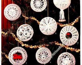 9 Snowballs Vintage Crochet Pattern Christmas Tree Ornaments Baubles Thread Tree Trims Holiday Decorations Gift Instant Download PDF - 3964