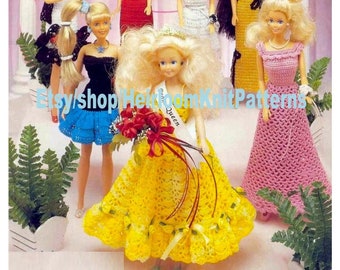 7 Fashion Doll Prom Dresses Vintage Crochet Pattern Teen Doll Outfit Clothes Gowns Prom Queen Princess Dress Instant Download PDF - 2490