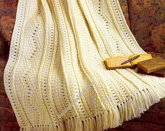 Classic Aran Zig Zag Afghan Vintage Crochet Pattern Aran Heirloom Elegant Blanket Throw Wedding Anniversary Gift Instant Download PDF - 2705