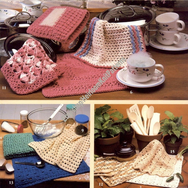 16 Designs Dishcloths & Scrubber Vintage Crochet Pattern Dish Towel Washcloth Face Spa Cloth Scrap Yarn Child DIY Instant Download PDF- 3162