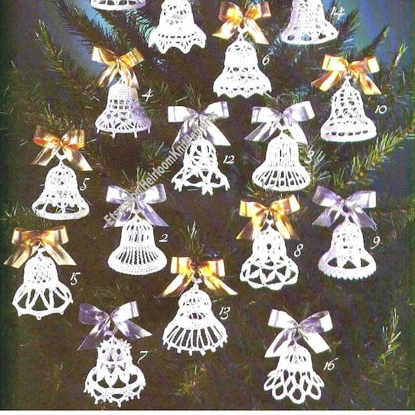 16 Bells Vintage Thread Crochet Pattern Christmas Wedding Anniversary Party Favors Decoration Tree Trims Ornament Instant Download PDF- 2445