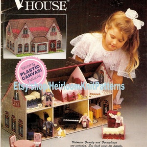 Doll House Vintage Plastic Canvas Pattern PDF Victorian Dream House 2 Story Doll Play House No Furnishings Instant Download PDF - 2557