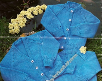 Baby Raglan Cardigans Sweater Vintage Knitting Pattern DK 4Ply 16-22'' 0- 2 yrs Boy Girl Cardigan Jumper Pullover Instant Download PDF- 2084