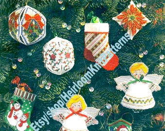 16 Christmas Ornaments Vintage Cross Stitch Pattern 3D Tree Trims Perforated Plastic/ 14 Count Plastic Canvas Instant Download PDF - 2811