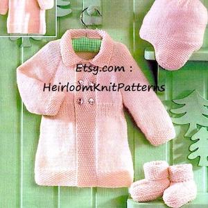 Baby Matinee Coat Helmet Bootees Vintage Knitting Pattern Boy Girl Jacket Set 0-2yrs DK 8ply Baby Shower Gift Idea Instant Download PDF- 783