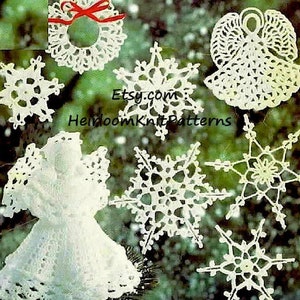 17 Christmas Ornaments Vintage Crochet Pattern Tree Trims Decoration Angel Snowflakes Bells Stocking Star Heart Instant Download PDF - 1009