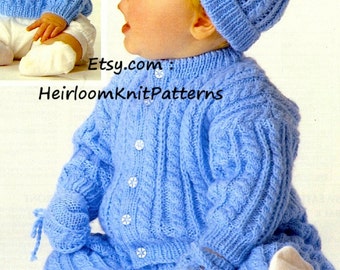 Knitted Baby Toddler Cable Set Pattern Boy Girl Child Cable Sweater Cardigan Trousers Hat Mitts DK 8ply Pattern Instant download PDF - 263
