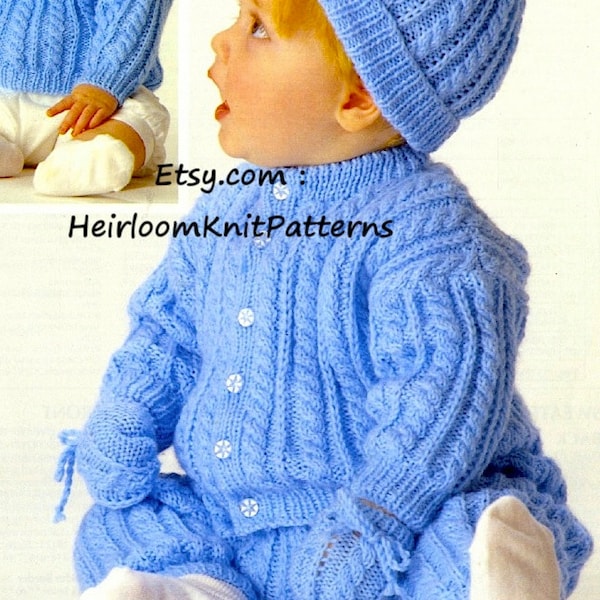 Knitted Baby Toddler Cable Set Pattern Boy Girl Child Cable Sweater Cardigan Trousers Hat Mitts DK 8ply Pattern Instant download PDF - 263