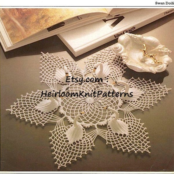 Swan Doily Vintage Crochet Pattern 2 Beautiful Designs - 4 and 6 Swan Doilies Crochet Swan Doily Swan Symphony Instant download PDF - 754