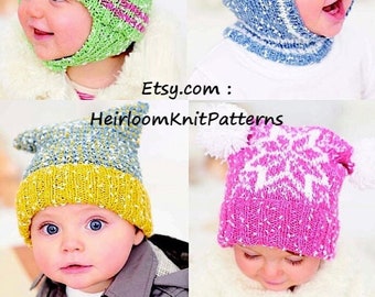 4 Designs Boy Girl Hats Vintage Knitting Pattern Birth- 7yrs DK 8ply Baby Toddler Children Helmet Balaclava Cap Instant Download PDF - 83