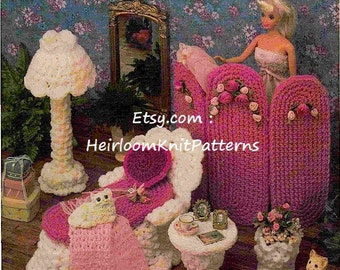 Fashion Doll Dollhouse Furniture Vintage Crochet Pattern Fashion Doll Victorian Boudoir Doll Home Bedroom Decor Instant Download PDF - 2156