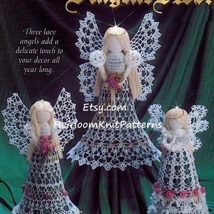 3 Lacy Angels Vintage Crochet Pattern Tree Top Angel Christmas Ornaments Tree Trims Decorations Holiday Christmas Instant Download PDF- 1071