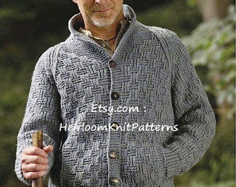 Men's Jacket Vintage Knitting Pattern Chunky Bulky Mens Cardigan Pattern 38''-52'' Chunky Cardigan Pattern Instant Download PDF - 552