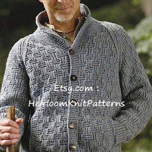 Mens Classic Cardigan Knitting Pattern Pdf Mans Chunky Jacket Etsy