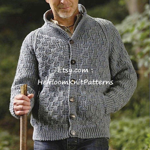 Men's Jacket Vintage Knitting Pattern Chunky Bulky Mens Cardigan Pattern 38''-52'' Chunky Cardigan Pattern Instant Download PDF - 552