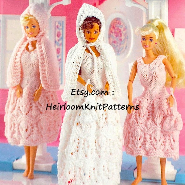 Fashion Doll Clothes Vintage Knitting Pattern 11'' Fashion Doll Outfits Bride Bridesmaids Dress Hooded Cape Bag Instant Download PDF - 218