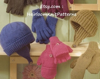 Kids Adults Hats Helmets Mittens Gloves Vintage Knitting Pattern Easy Knit DK 8ply Family Boy Girl Women Men Sets Instant Download PDF - 504