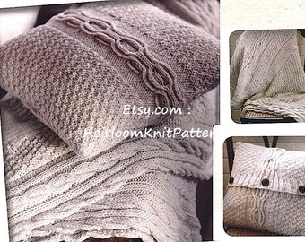 Aran Cable Cushion & Throw Vintage Knitting Pattern Aran 10ply Worsted Afghan Blanket Pillow Home Decor Gift Idea Instant Download PDF - 692