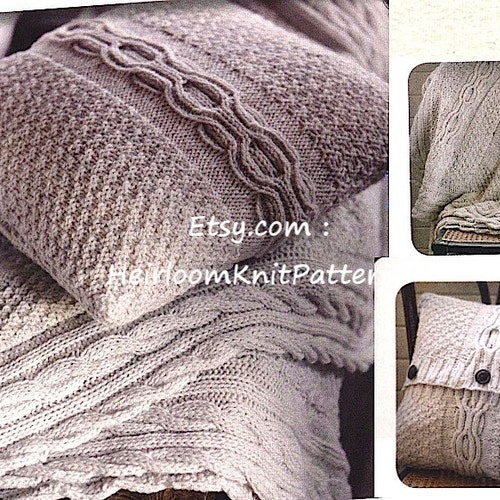 Aran Cushion & Throw Set Vintage Knitting Pattern Aran 10ply Etsy