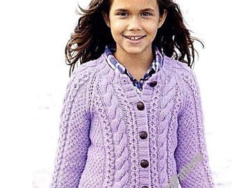 Child's Cable Cardigan Aran Vintage Knitting Pattern Round & V-neck 2-3; 4-5; 6-7; 8-9; 10-11; 12-13 yrs 22- 32'' Instant Download PDF - 656