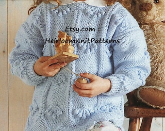 Girls Sweater and Jacket Knitting Pattern Aran Worsted 10ply Knit Girls Bobble Jumper Pullover Cardigan 20-30'' Instant Download PDF - 641