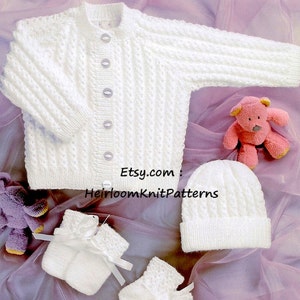 Vintage Baby Knitting Pattern Jacket Hat Mittens & Bootees 4ply Pattern ...
