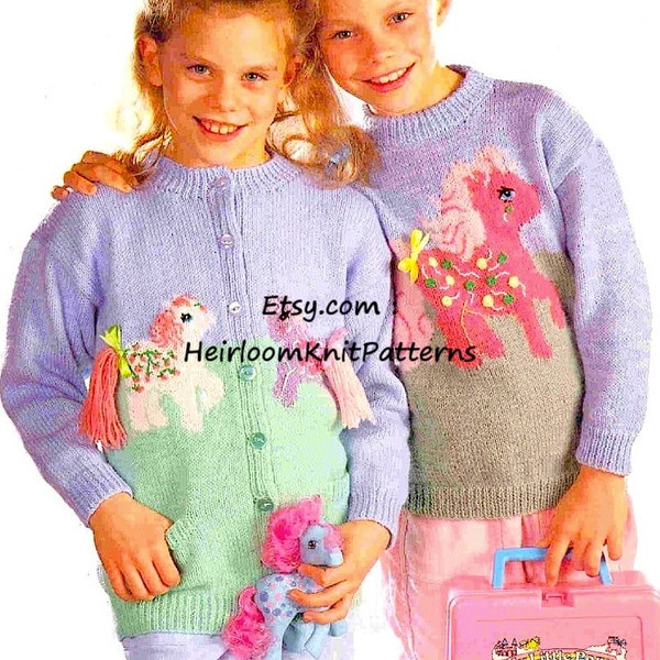 My Little Pony Sweater and Cardigan Vintage Knitting Pattern 24-30'' DK 8ply Girls MLP Jumper Pullover Cardigan Instant Download PDF - 208