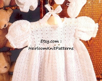 Baby Dress Bonnet Bootees Set Vintage Crochet Pattern Baby Boy Girl Special Occasions Christening Set 16-20'' inch Digital Download PDF- 153