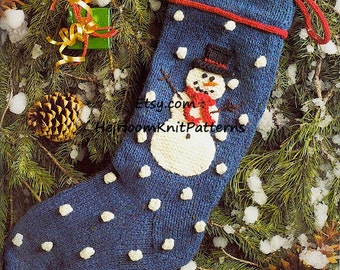 Snowman Christmas Stocking Knitting Pattern PDF Vintage Christmas Pattern Heavy Worsted Aran 10ply Pattern Instant Download PDF - 247