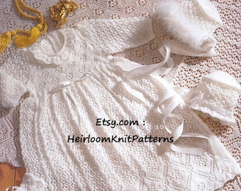 Baby Boy Girl Christening Knitting Pattern Baby Christening Robe Shawl Bonnet Bootees Vintage Baby Pattern Instant Download PDF - 582