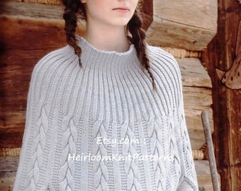 Knitting Pattern Ladies Women's Cable Cape/ Poncho 32-46'' DK/ 8ply Women's Knitting Pattern PDF Instant download PDF - 645