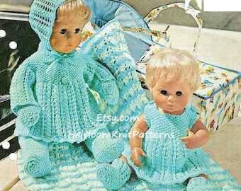 8-Piece Baby Doll Wardrobe Clothes Knitting Pattern Doll Height 12'' 16'' Inch Coat Dress Bonnet Leggings Blanket Instant Download PDF - 796