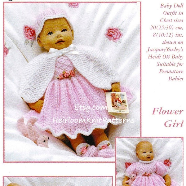 7 Pieces Baby Doll Clothes Vintage Knitting Pattern Flower Girl Outfit Height 13'' 15'' 17'' in. fits Premature Baby Instant Download PDF-15