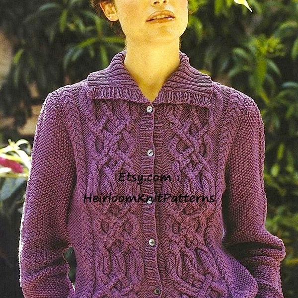 Women's Celtic Cable Cardigan and Sweater Knitting Pattern PDF 32-42'' DK 8ply Ladies Vintage Cardigan Pattern Instant Download PDF - 310