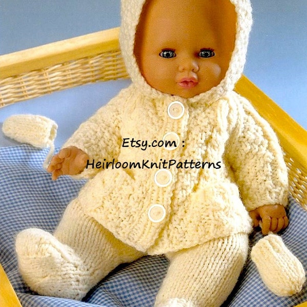 3 Pieces Doll Clothes Vintage Knitting Pattern Hooded Jacket Leggings Mitts Height 12- 14'' 15- 18'' 19- 22'' Inch Instant Download PDF- 492