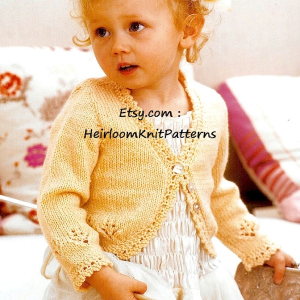 Baby Children's Girls Gorgeous Bolero Cardigan Vintage Knitting Pattern 18- 26'' 3M- 6yrs DK 8ply yarn Gift Idea Instant Download PDF - 416