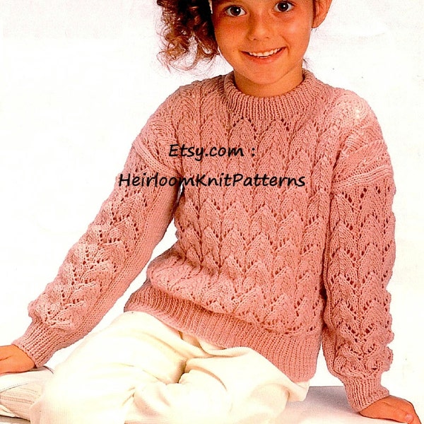 Mädchen Lacy Sweater Strickmuster PDF Mädchen Pullover Pullover Pullover 22-32 '' DK 8-fädige Vintage Strickmuster Sofortiger Download PDF - 338
