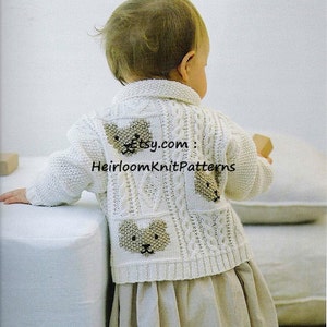 Baby Boy Girl Cable & Teddybear Jacket Cardigan Vintage Knitting Pattern Toddler Teddy bear Motif Jacket 6-18Mths Instant Download PDF - 233